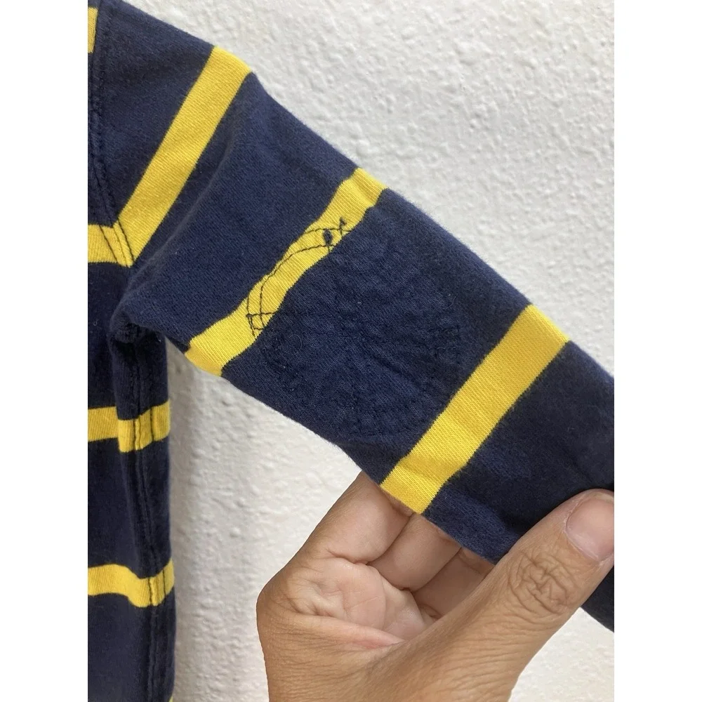 Ralph Lauren Baby Romper One-Piece Hooded Rugby Navy Yellow Stripe Size 6 Months